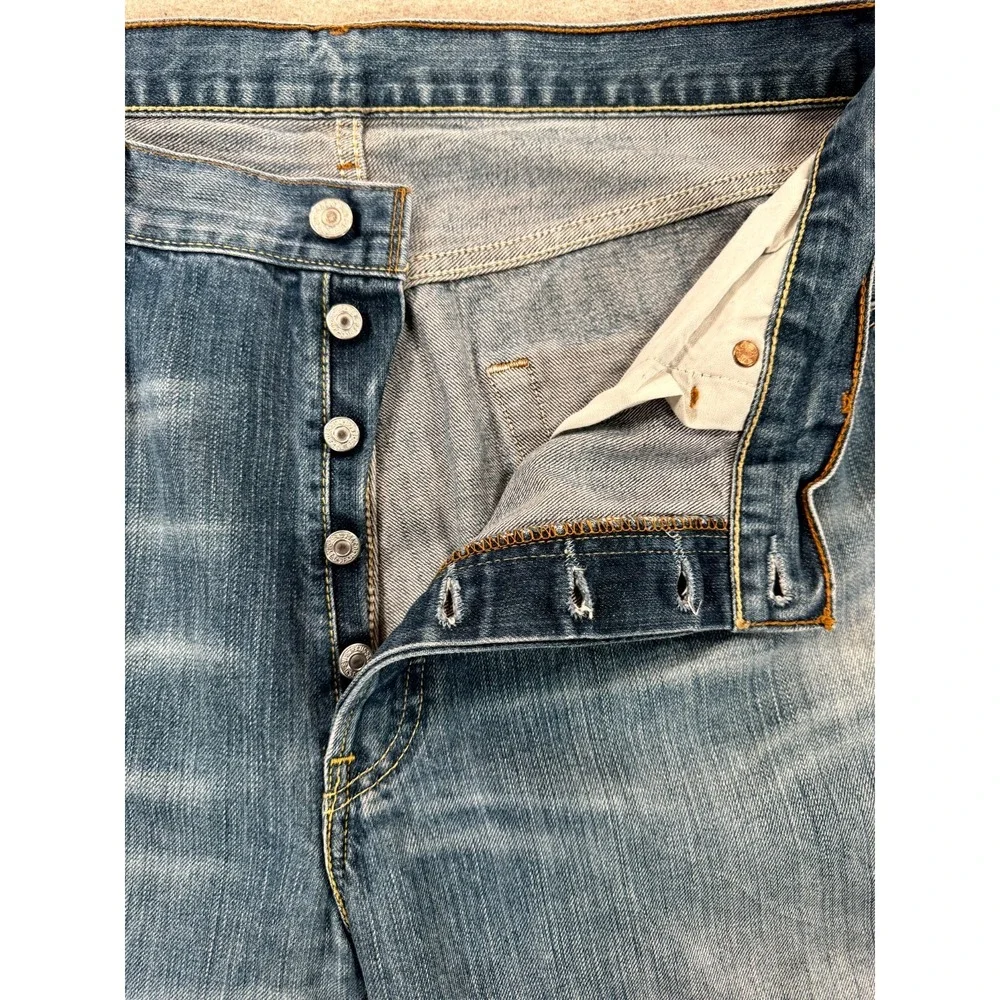 Levi's 501 Jeans Mens 38X34 Blue Denim Medium Wash Faded Straight Leg Button Fly
